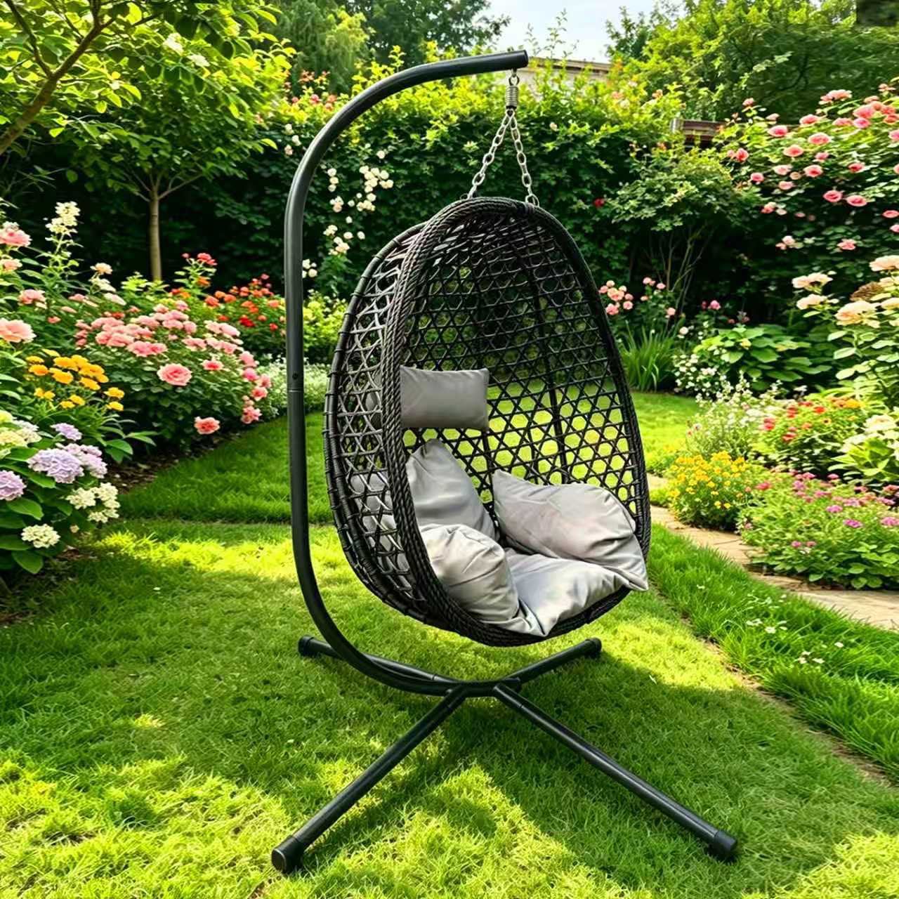 Hampton Rattan Swing Egg Chair Used Indoor & Outdoor Carries up-to 130kg