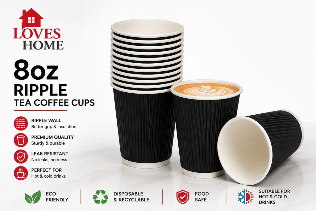 500 x 8oz Ripple Wall Disposable Tea & Coffee Cups – Black or Brown