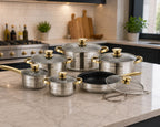 Königsstahl 12 Piece Stainless Steel Cookware Set – Induction Pots & Pans with Glass Lids