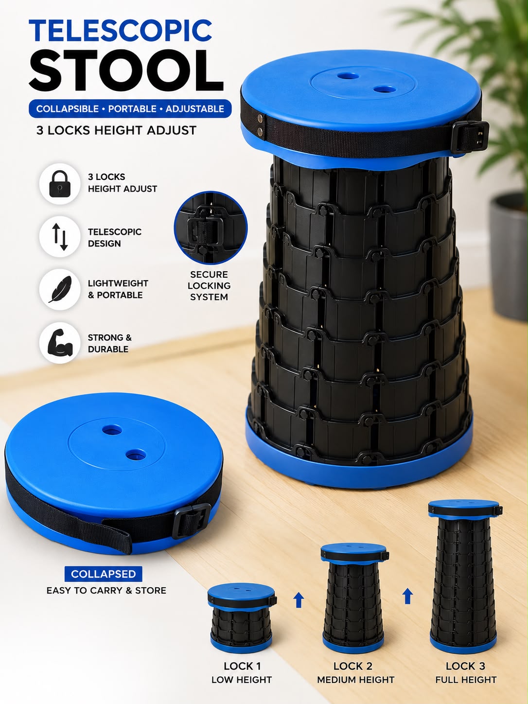 Portable Telescopic Folding Stool – Adjustable Collapsible Seat for Camping & Travel