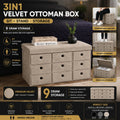 3 in 1 Velvet Ottoman Storage Box with 9 Drawers – Seat, Storage & Footstool