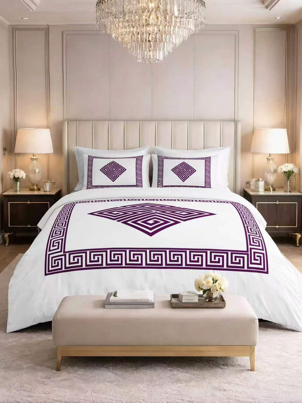 Complete 4 Piece Bed Set – Duvet Cover, Fitted Sheet & 2 Pillowcases - Greek Key