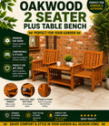 Oakwood 2 Seater Wooden Garden Chair Set with Side Table – 3 Piece Patio Set
