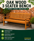 Oak Wood 3 Seater Garden Bench – Wooden Outdoor Patio Bench with Armrests