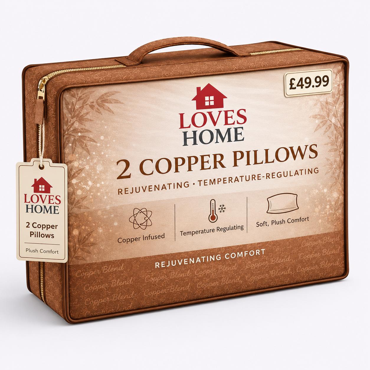 2 Pack Copper Infused Pillows – Soft Supportive Bed Pillows – Twin Pack