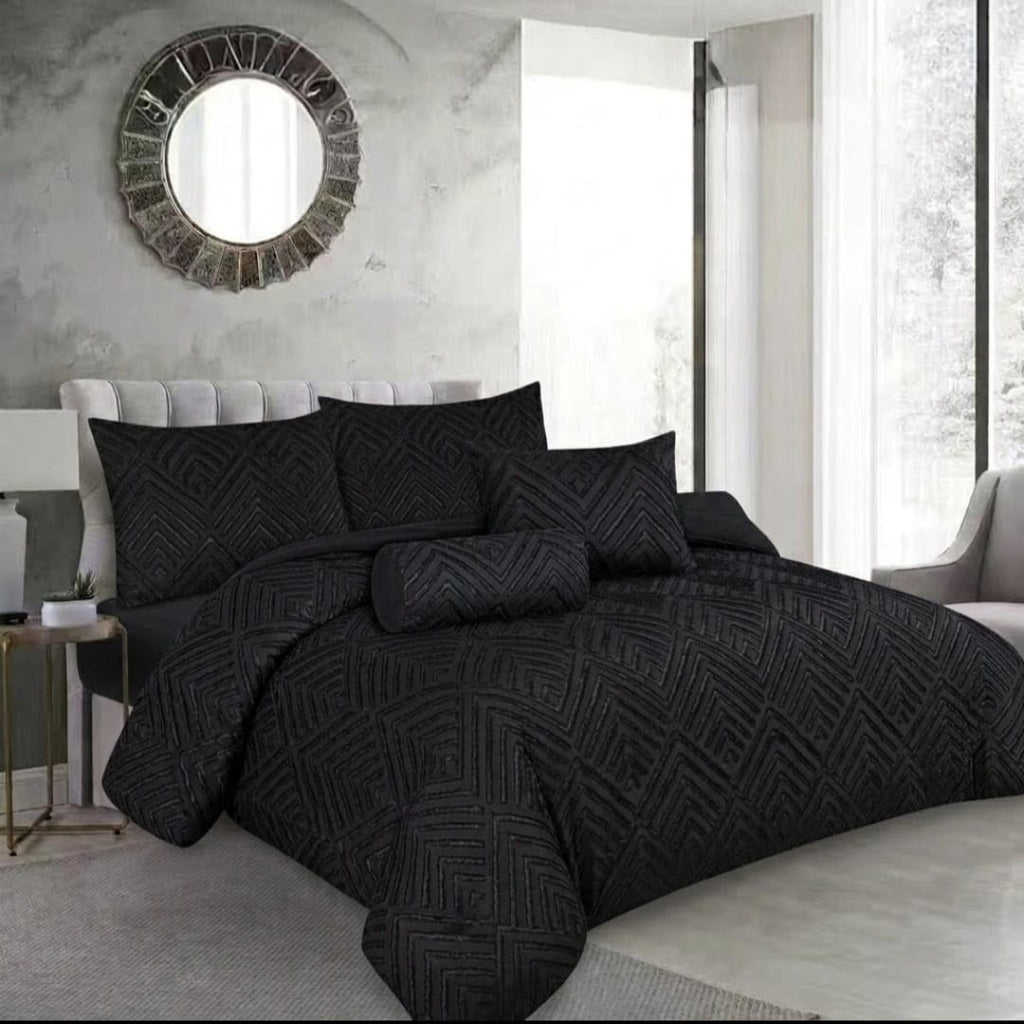 7 Piece King Size Bed in a Bag Bedding Set – Suitable for King & Double Beds – Comforter, Fitted Sheet, Cushions & Neck Roll