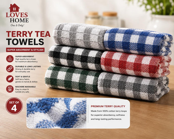 24 Pack Cotton Terry Tea Towels | Super Absorbent Kitchen Dish Cloths | 40 x 60cm