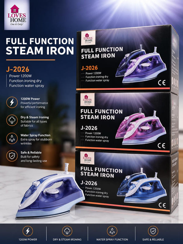 1200W Steam Iron | Dry & Steam Iron with Water Spray Function | Non-Stick Soleplate