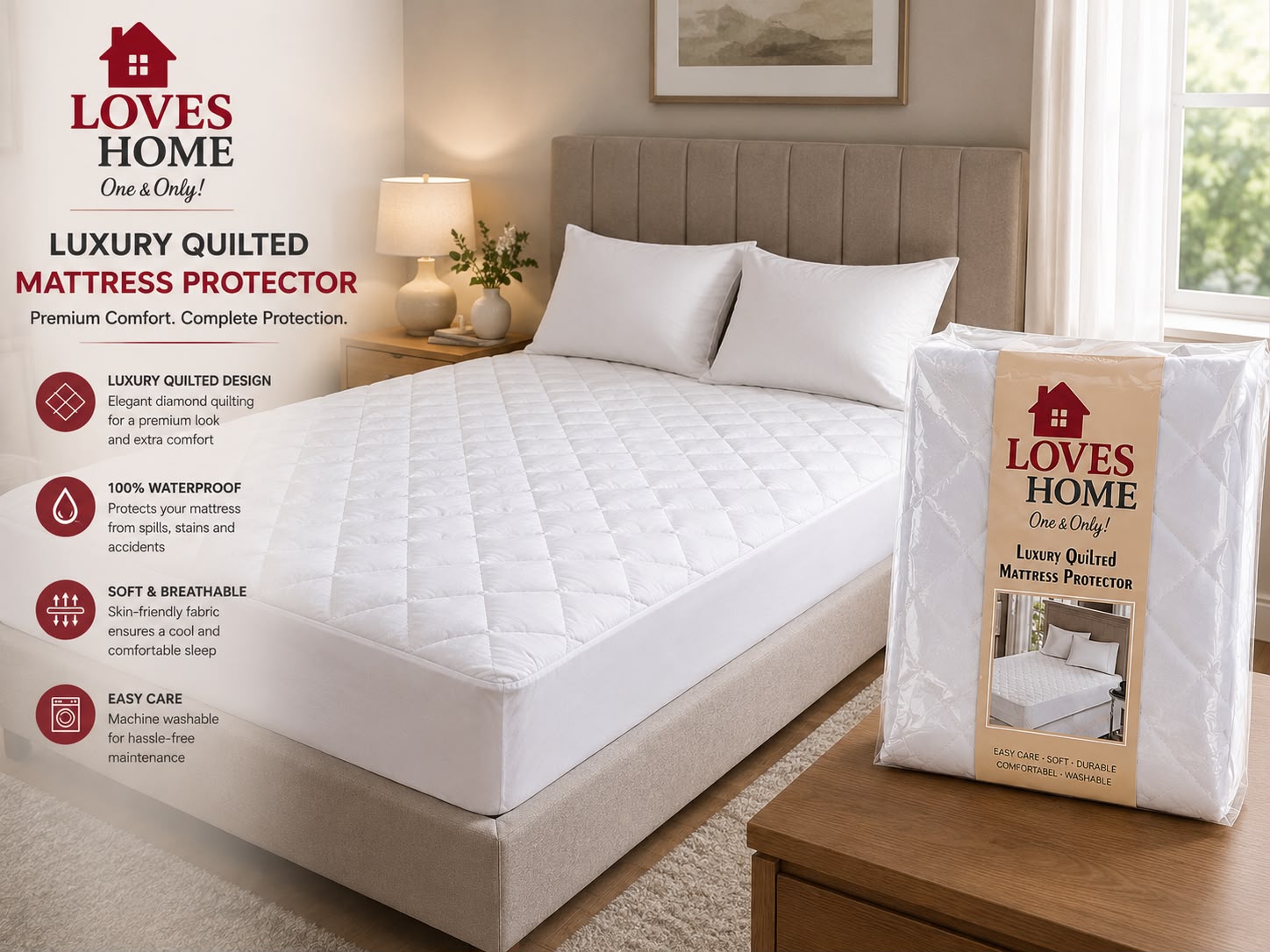 Luxury Quilted Waterproof Mattress Protector | Soft Breathable Mattress Cover | Single, Double & King