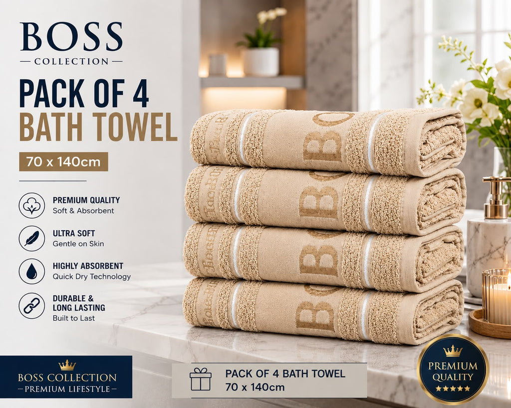 Boss Collection Pack of 4 Luxury Bath Towels | 70 x 140cm | Ultra Soft & Highly Absorbent