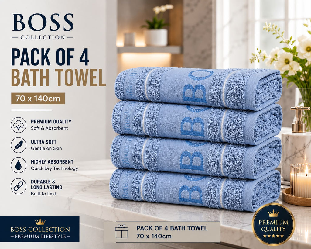 Boss Collection Pack of 4 Luxury Bath Towels | 70 x 140cm | Ultra Soft & Highly Absorbent