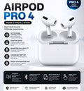 AirPod Pro 4 Wireless Bluetooth Earbuds | Noise Cancelling | Touch Control | Charging Case | iOS & Android Compatible