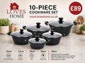 10 Piece Non-Stick Cookware Set | Marble Granite Coating | Induction Compatible | Glass Lids