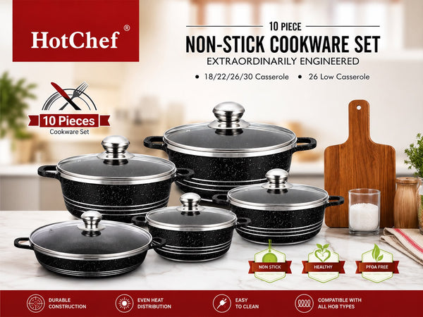10 Piece Non-Stick Marble Cookware Set | Induction Compatible | Glass Lids | PFOA Free