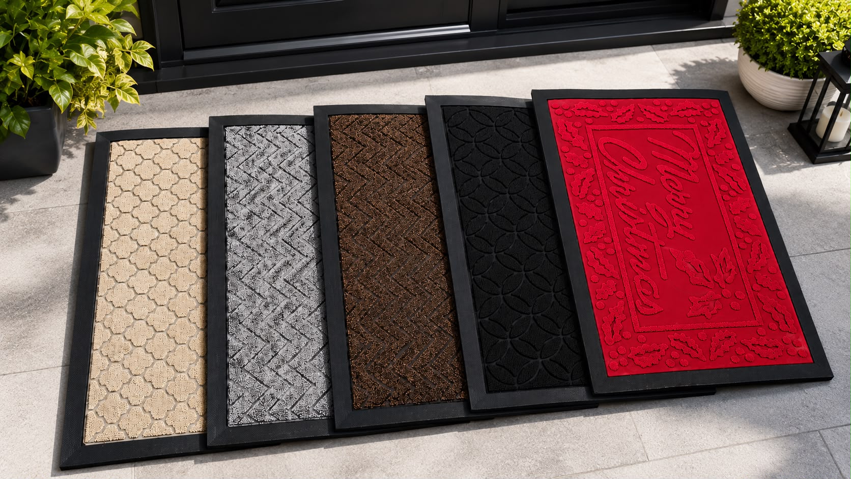Bundle of 5 Rubber Door Mats | Indoor & Outdoor Entrance Mats | Heavy Duty Non-Slip | 50 x 80cm