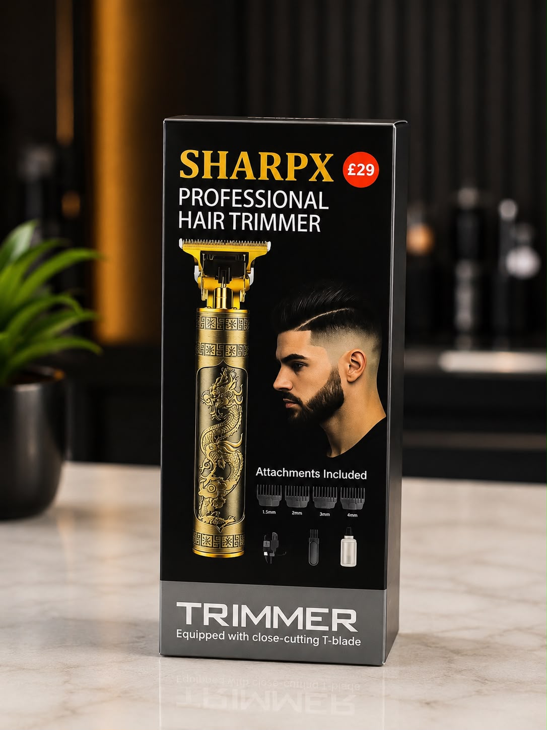 SharpX Professional Cordless Hair Trimmer | T-Blade Beard & Hair Clipper Kit | Gold