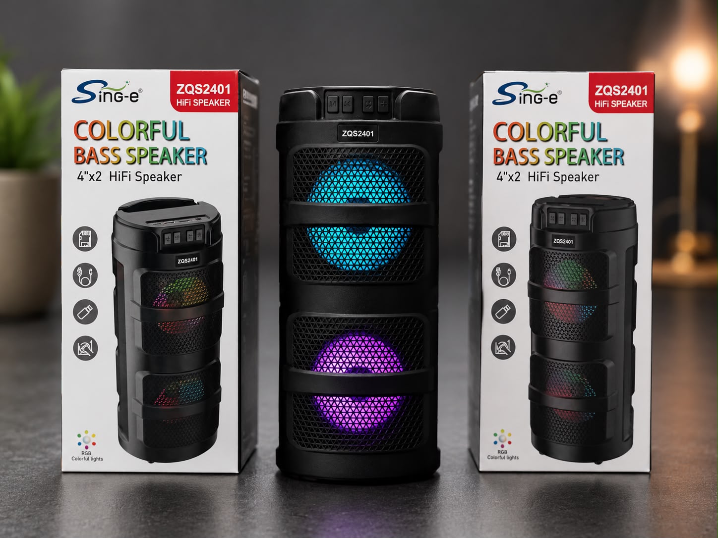 Sing-e ZQS2401 Portable Bluetooth Party Speaker | Colourful RGB Bass Speaker | Wireless HiFi