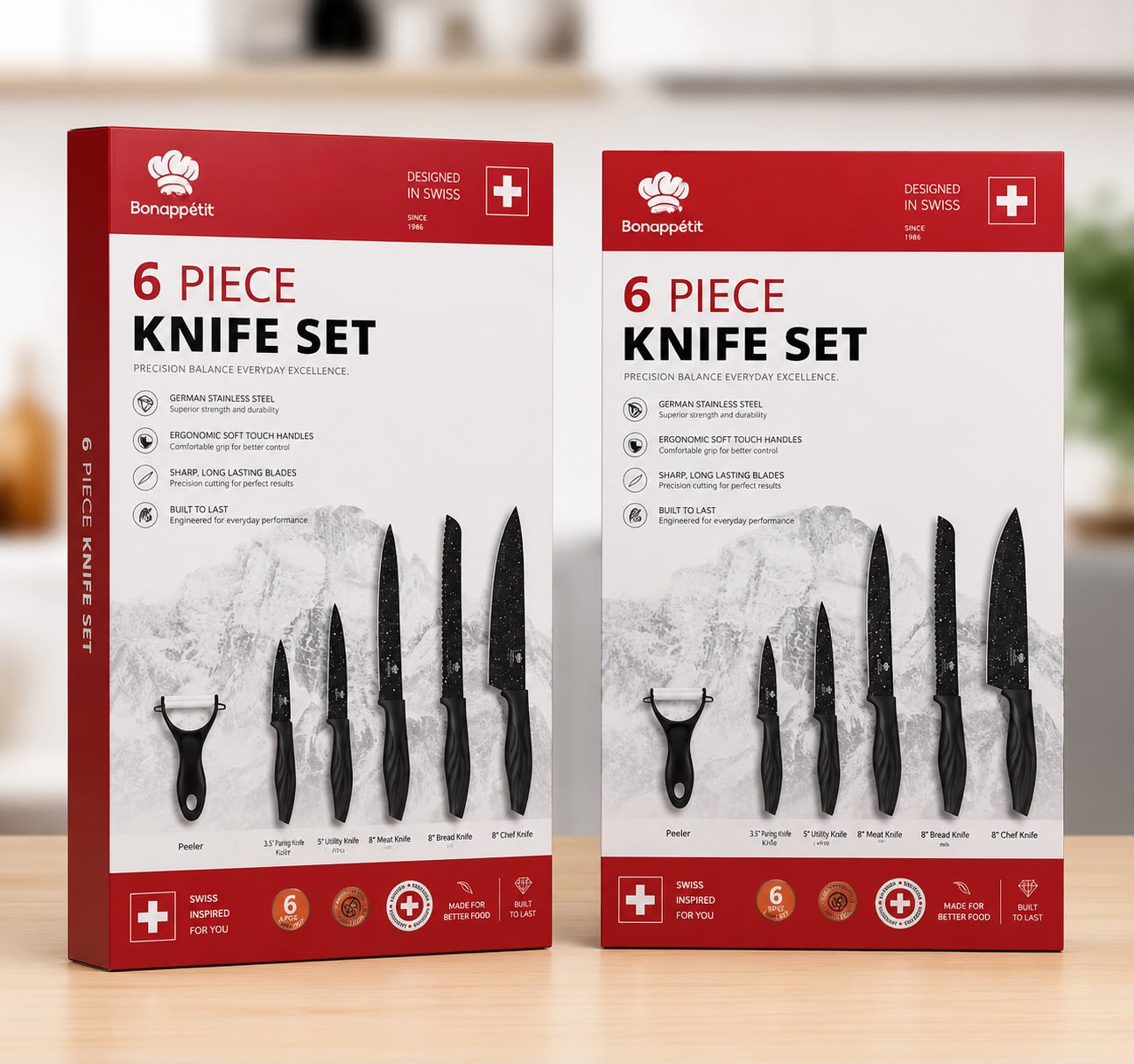 Bonappétit 6 Piece Kitchen Knife Set with Peeler | German Stainless Steel | Black