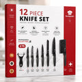 Bonappétit 12 Piece Kitchen Knife Set | German Stainless Steel | Black | Complete Kitchen Set