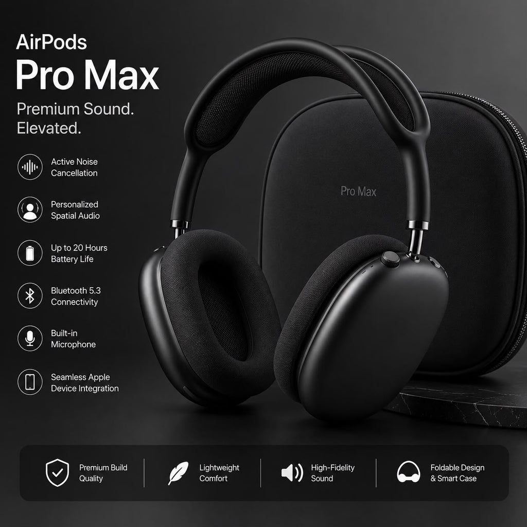 Wireless Pro Max Over-Ear Bluetooth Headphones | Active Noise Cancellation | Black & White
