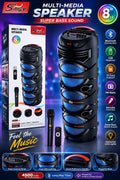 Wireless XXL Bluetooth Party Speaker with Wireless Microphone | 8" x 3 Super Bass | LED Lights | Karaoke | USB/TF/FM Radio