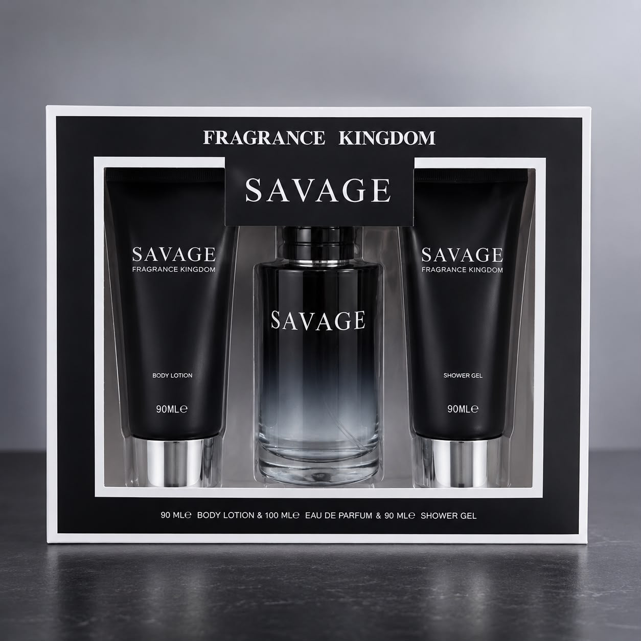 Savage Men's 3 Piece Fragrance Gift Set | Eau De Parfum 100ml + Body Lotion 90ml + Shower Gel 90ml