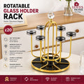 Rotating Glass Holder Rack | 6 Glass Cup Stand | 360° Gold Metal Mug & Tumbler Organiser