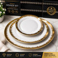 4 Piece Luxury Dinner Plate Set | White & Gold Rim Ceramic Plates | Dining & Entertaining