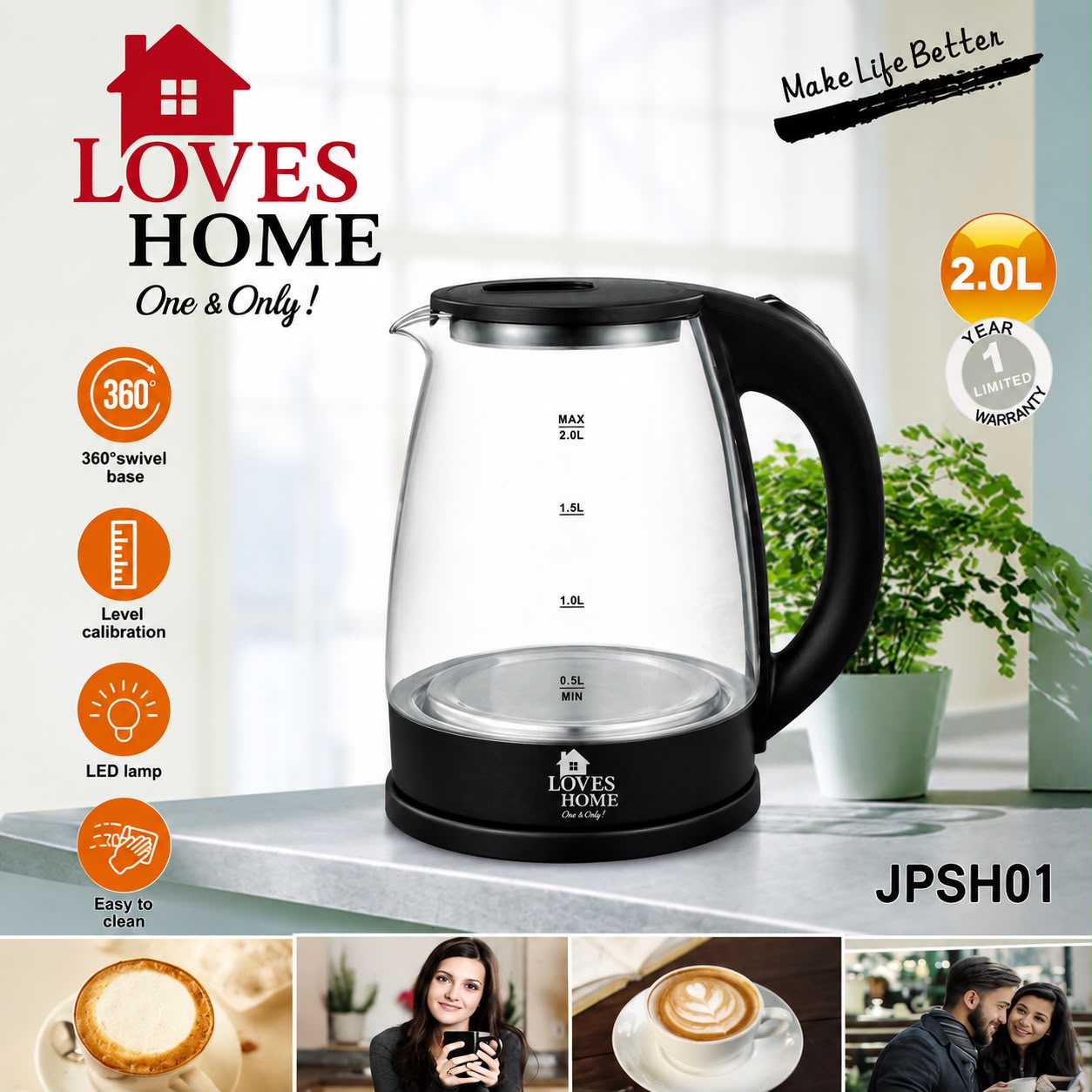 2L Glass Electric Kettle | Fast Boil Cordless LED Glass Jug Kettle | 2000W