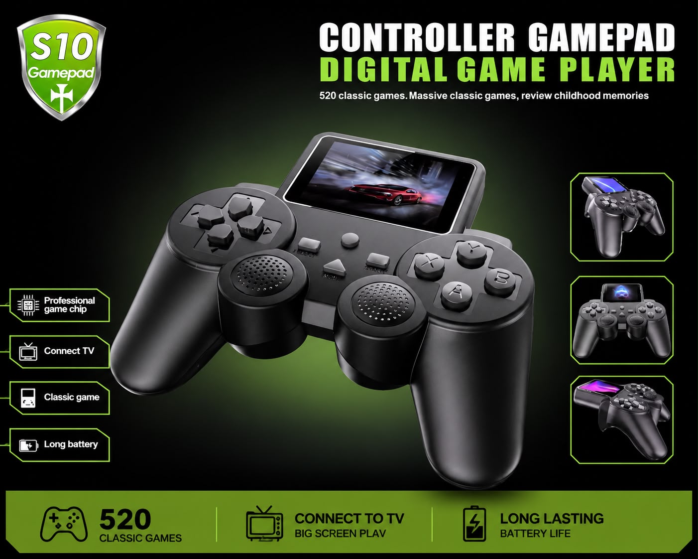 S10 Retro Game Console Controller | 520 Built-in Classic Games | Plug & Play TV Gaming Console