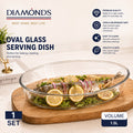 Diamonds Oval Glass Serving Dish 1.5L | Oven, Microwave & Dishwasher Safe Glass Baking & Roasting Dish