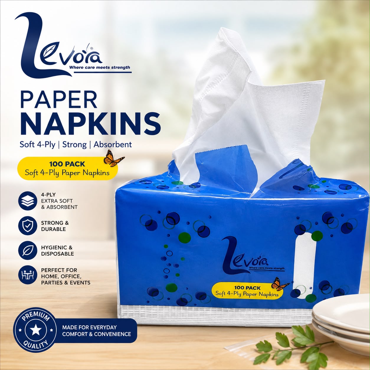 1200 Pack Premium 4-Ply Paper Napkins | Soft & Strong Disposable Napkins | 12 x 100 Pack