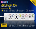 4 Gang Extension Lead with USB & USB-C | 3 Socket Power Strip | 2M Cable | 3000W | Fast Charging