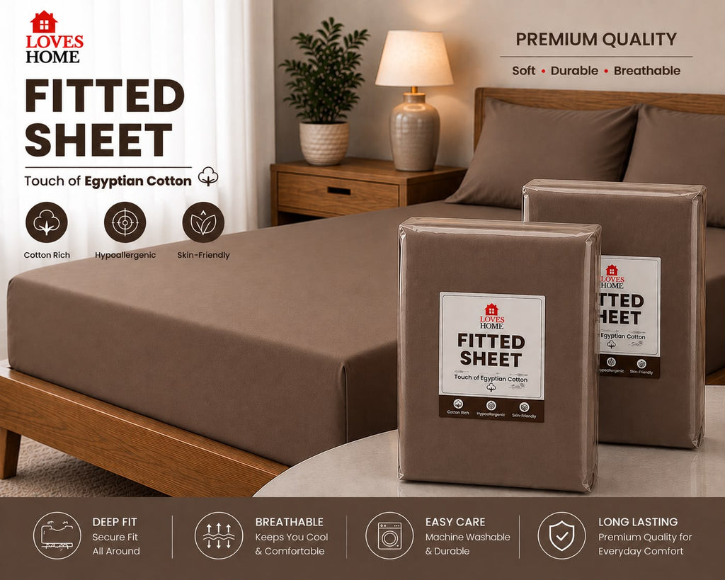 Touch of Egyptian Cotton Fitted Sheet | Deep Fit | Single, Double & King | Soft & Breathable | 2 for £5