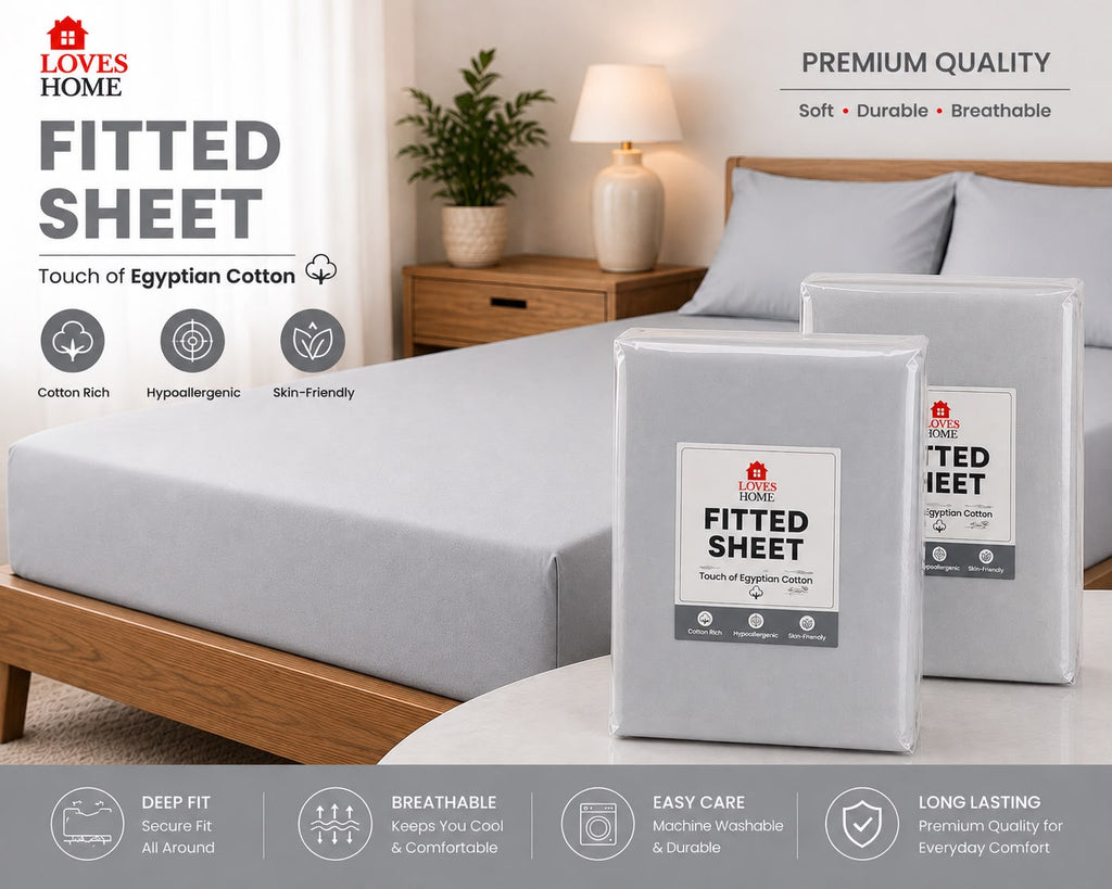 Touch of Egyptian Cotton Fitted Sheet | Deep Fit | Single, Double & King | Soft & Breathable | 2 for £5