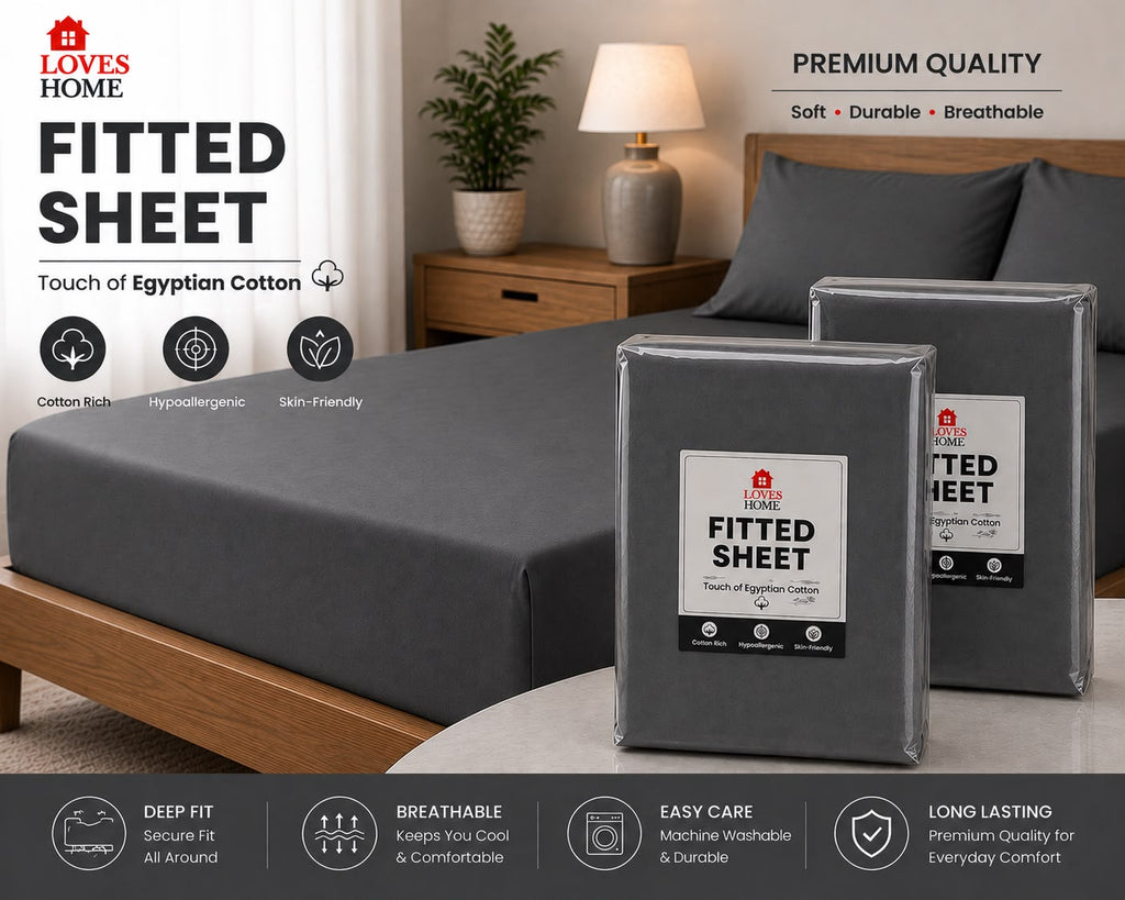 Touch of Egyptian Cotton Fitted Sheet | Deep Fit | Single, Double & King | Soft & Breathable | 2 for £5