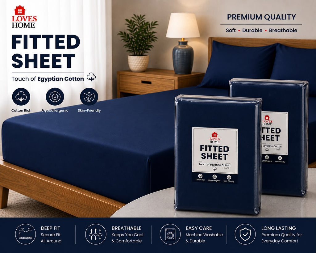 Touch of Egyptian Cotton Fitted Sheet | Deep Fit | Single, Double & King | Soft & Breathable | 2 for £5