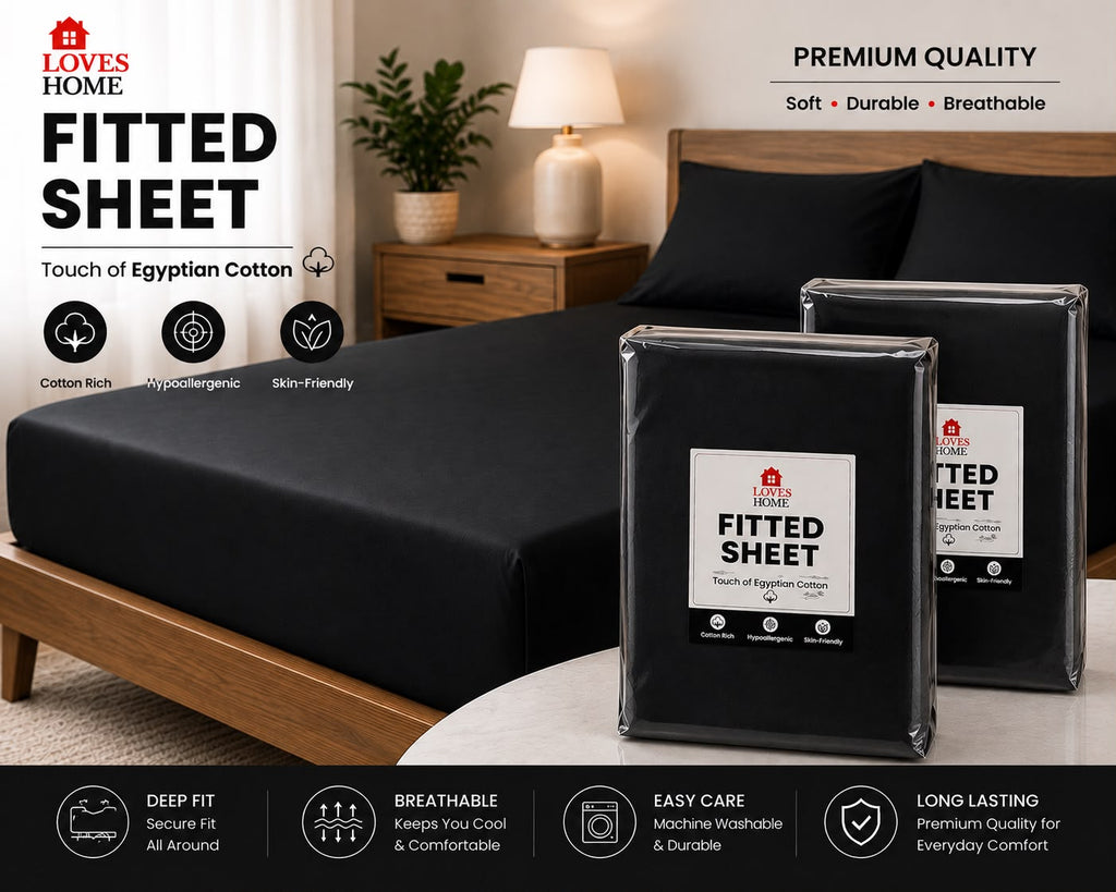Touch of Egyptian Cotton Fitted Sheet | Deep Fit | Single, Double & King | Soft & Breathable | 2 for £5