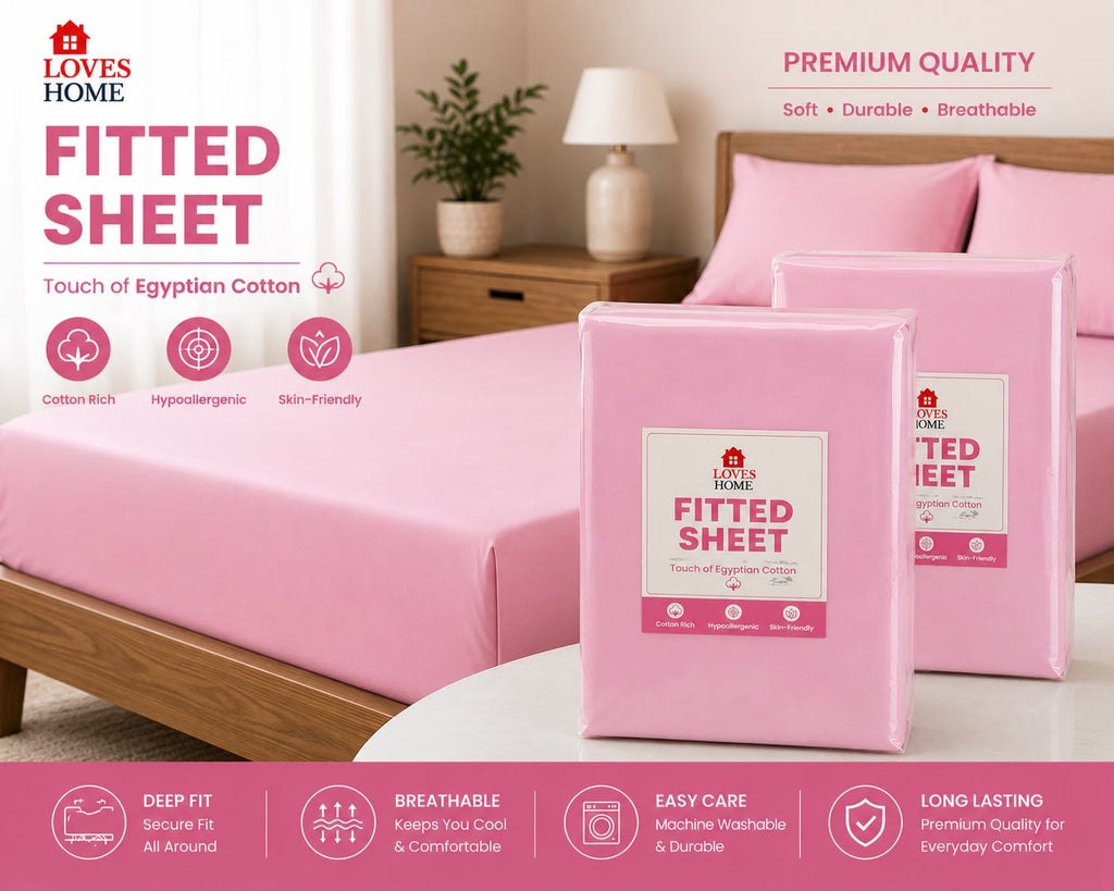 Touch of Egyptian Cotton Fitted Sheet | Deep Fit | Single, Double & King | Soft & Breathable | 2 for £5