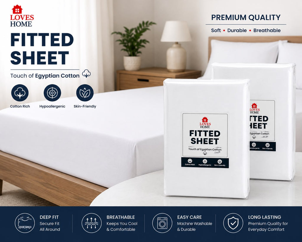 Touch of Egyptian Cotton Fitted Sheet | Deep Fit | Single, Double & King | Soft & Breathable | 2 for £5