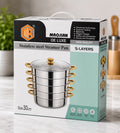 30cm 5 Tier Stainless Steel Steamer Pot | Multi Layer Steaming Pan with Glass Lid | Induction Compatible