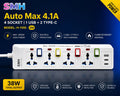 SMH 4 Socket Extension Lead with USB & Dual USB-C Fast Charging | 2 Metre Extension Cable | 3000W Power Strip | 38W USB Output | Surge Protection | Model H-110D