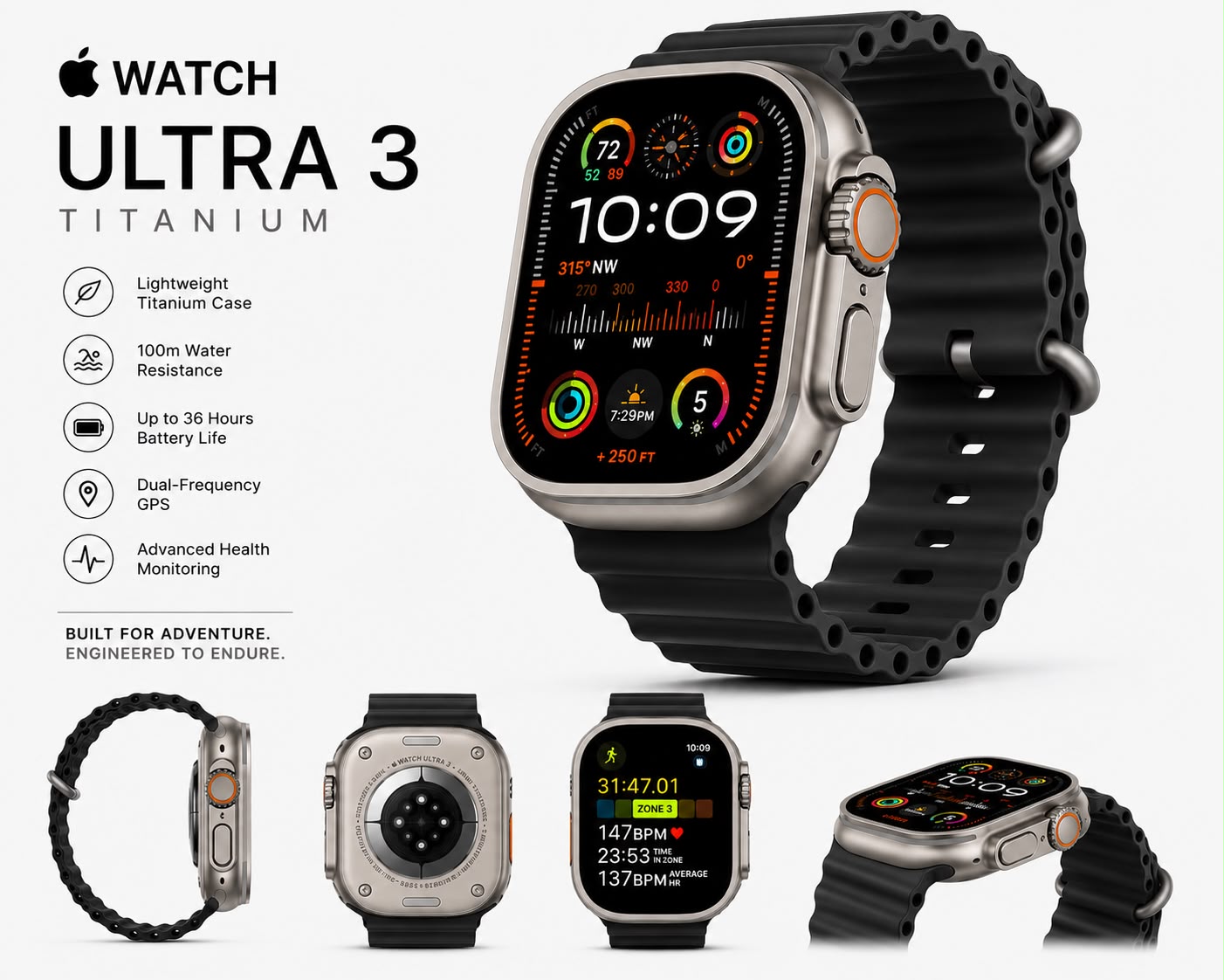 Premium Ultra 2 Titanium Smart Watch | 49mm HD Touchscreen | Bluetooth Calling | Fitness & Health Tracker | Waterproof Sports Smartwatch for Android & iPhone